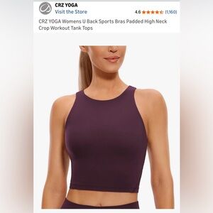 CRZ YOGA Womens U Back Sports Bras Padded High Neck Crop Workout Tank Tops